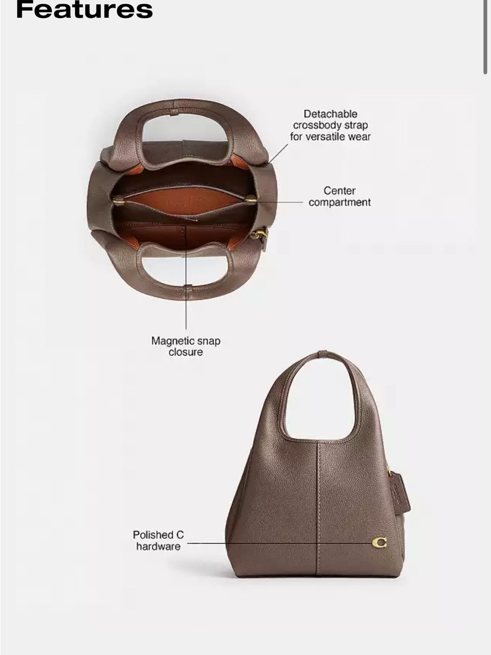 COACH Lana Shoulder Bag 23 in Brass/Dark Stone - Picture 4 of 9
